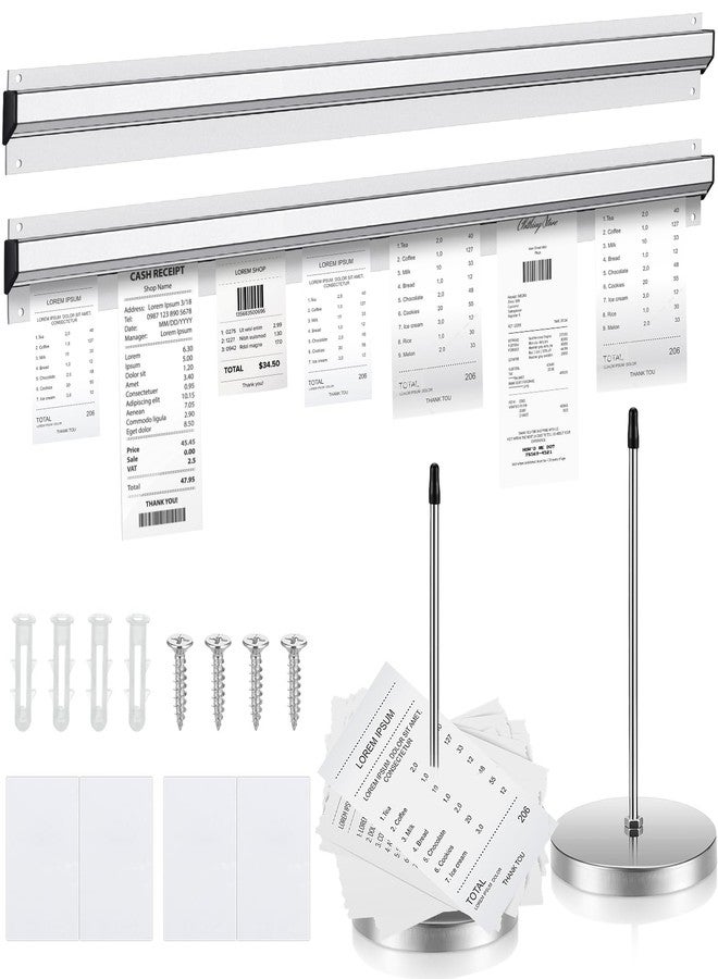 Photect 2 Pcs 27.6 Inch Restaurant Ticket Holder with 2 Stainless Steel Receipt Holder Spike Aluminum Slide Rack Rail for Restaurant Cafes Kitchen Pub Bar Hotel, Silver - Image 1